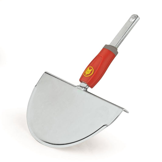 WOLF-Garten RMM Multi-Change® Iron Lawn Edger with red and yellow half-moon blade and integrated footrest, displayed on a white background for turf edging.
