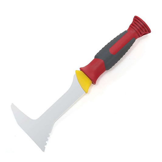WOLF‑Garten FKM scraper head showing red connector and galvanized steel blade angled for joint cleaning