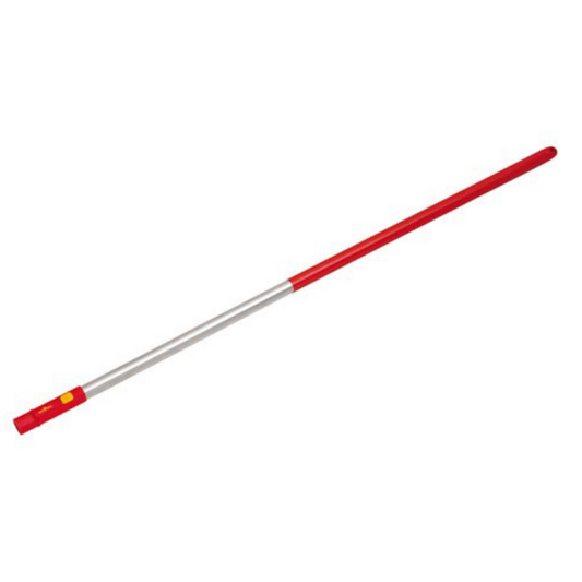 WOLF-Garten ZMI12 Multi-Change® Aluminium Handle with red and yellow locking socket and 118cm lightweight shaft, displayed on a white background.