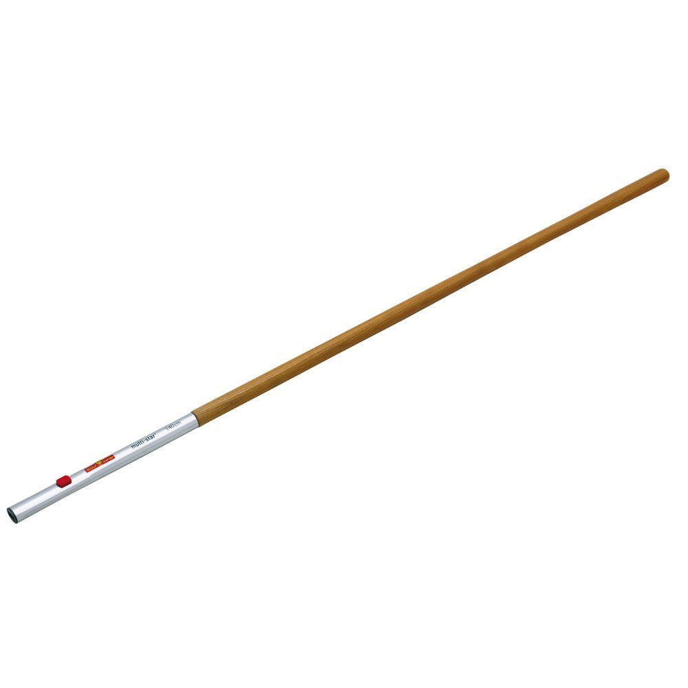WOLF-Garten ZM140 Multi-Change® Wooden Handle with red and yellow aluminium socket and 140cm FSC-certified ash shaft, shown on a white background.