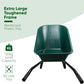 Green wheelbarrow with text highlighting features on a white and green background