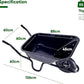 Wheelbarrow with dimensions labeled on a white background