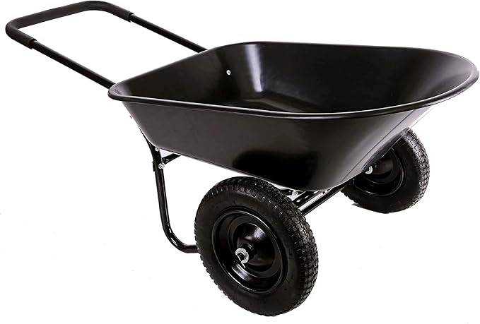 Black wheelbarrow with two wheels on a white background