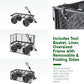 Garden cart with tool basket and liner, oversized frame, and removable folding sides on a white background.