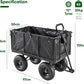 Garden cart with dimensions and weight capacity displayed on a white background