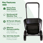 Black garden cart with key features listed on a white background