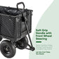 Black utility cart with soft grip handle and front wheel steering on a white background