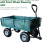 Green garden cart with liner, soft grip handle, and front wheel steering on a white background.