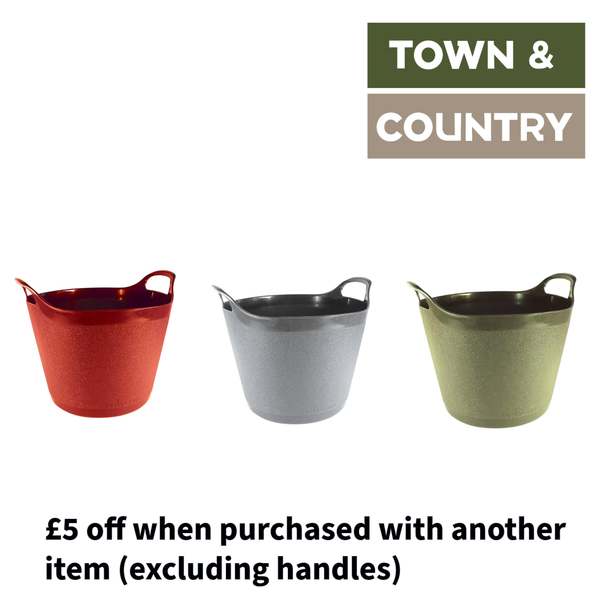 Flexi tubs from town & country.  Red, grey, green 15 litres, 25 litres, 40 litres.  £5 off 