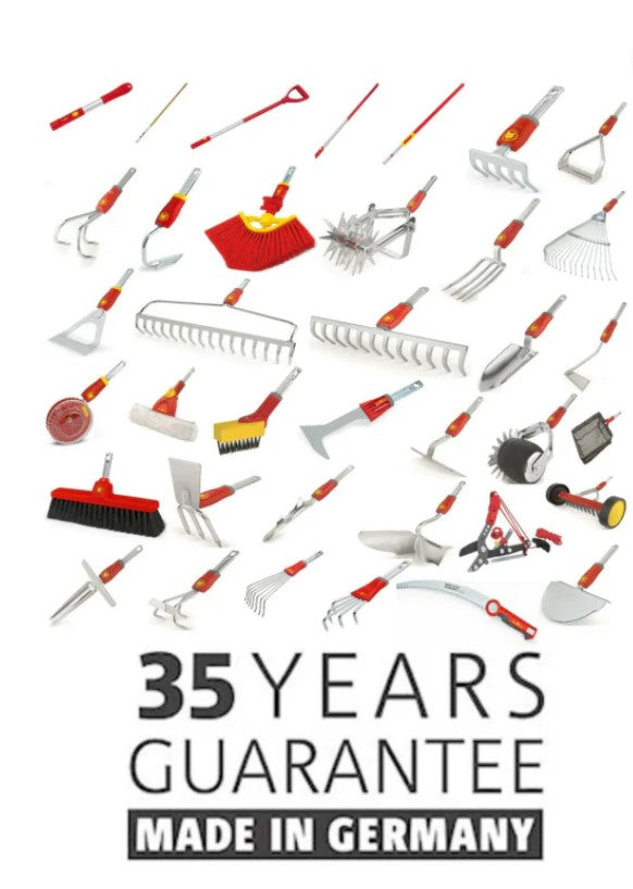 Collection of gardening tools with '35 Years Guarantee Made in Germany' text on a white background